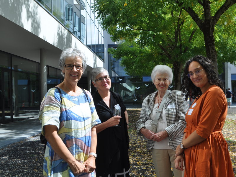 Simone Curau-Aepli, SKF-Präsidium; Monika Hungerbühler, feministische Theologin und Seelsorgerin; Maryan Herr, Frauenrat SBK und Mentari Baumann, Geschäftsführerin der Allianz Gleichwürdig Katholisch (v.l.n.r.). © Sarah Paciarelli / SKF