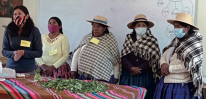 Kurs in Kräutermedizin zur Linderung von Atemwegserkrankungen im Zusammenhang mit Covid-19 bei den Uru-Frauen in Bolivien. Foto: Asociación Integral de Mujeres Artesanas, Turismo Agropecuario Urus Puñaca Tinta María
