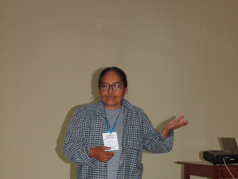Martha referiert über ihre Arbeit mit gewaltbetroffenen Frauen in El Alto